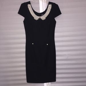 Beaded collar black dress